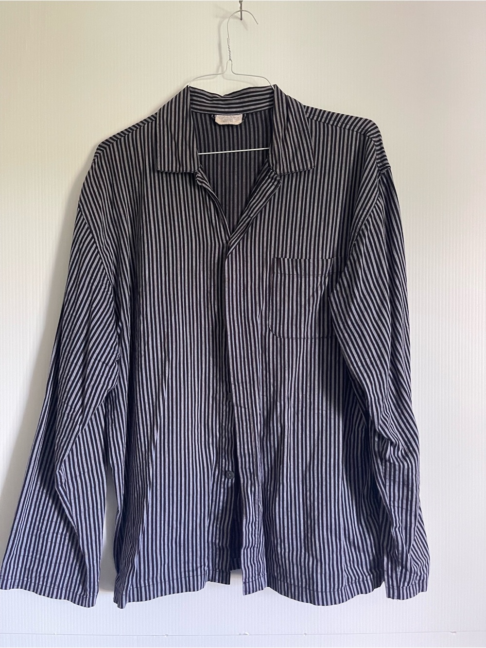 Calvin Klein Navy and White Vertical Stripe Button-Down Shirt